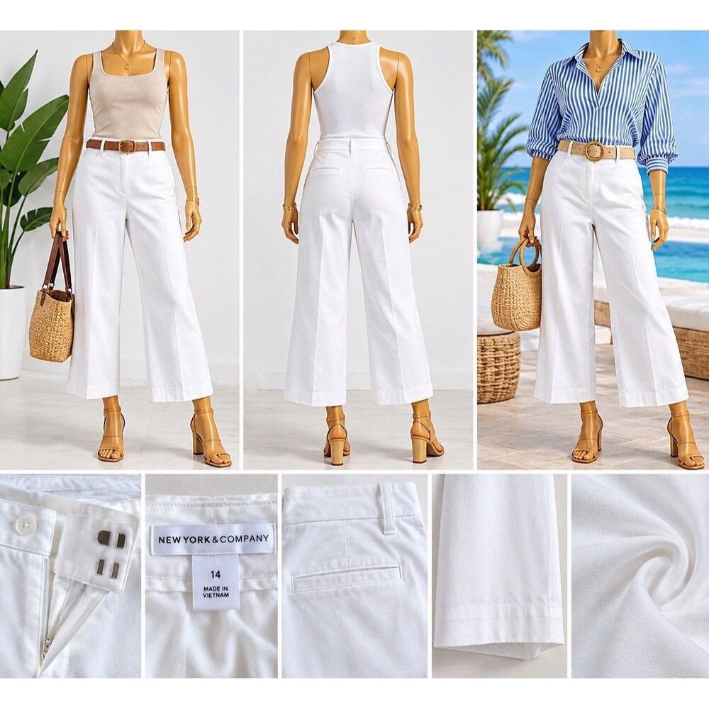 New York & Company Wide Leg Pants Women's Size 14 Wide Croppped Career Chic